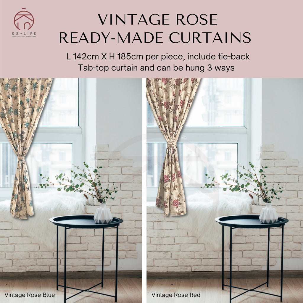 Vintage Rose Ready-made Curtain Half-length Dimout