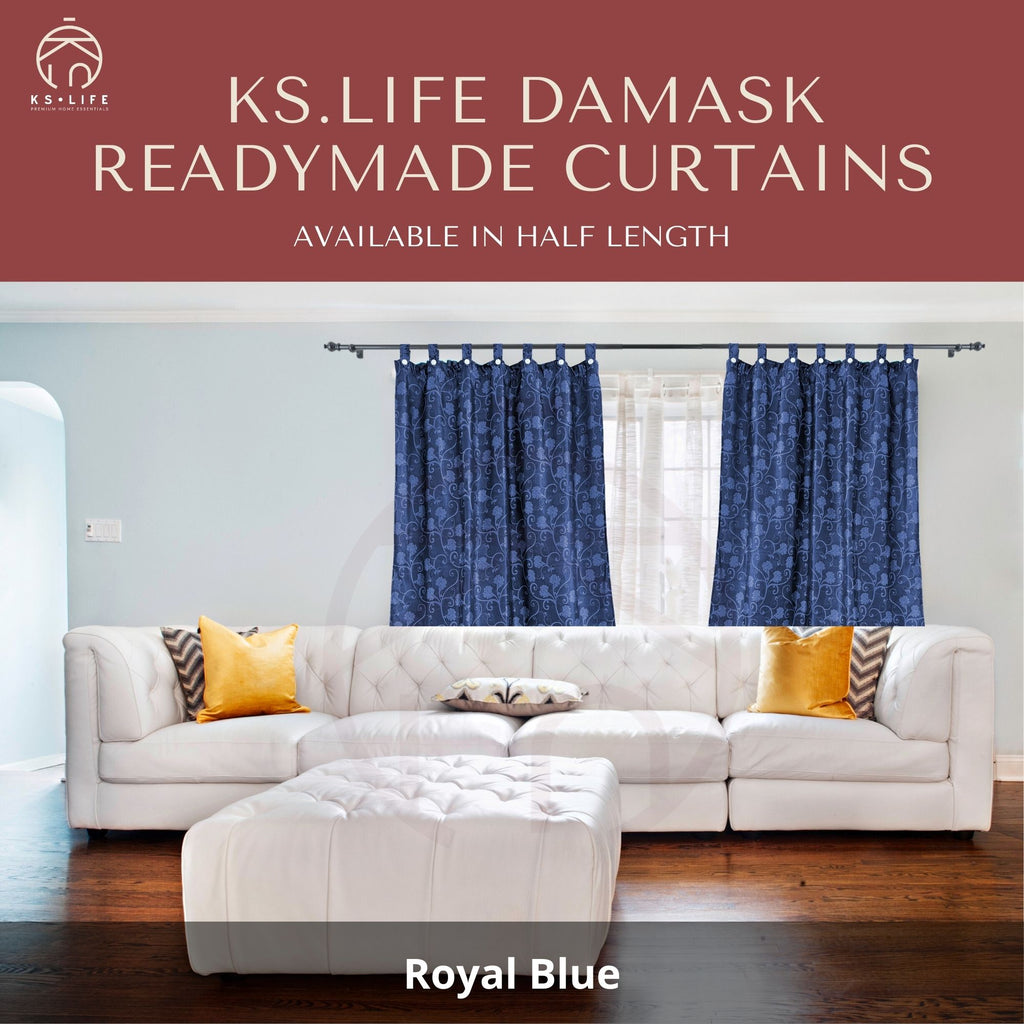Damask Royal ready made curtain Blue