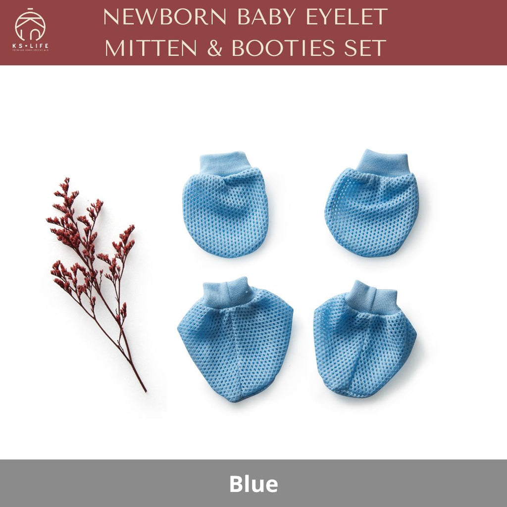 Newborn Baby Eyelet Mittens and Booties Set