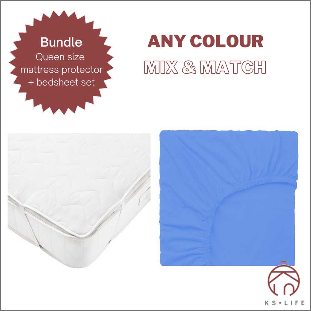 Queen size Mattress Protector & Fitted Bedsheet Set Bundle