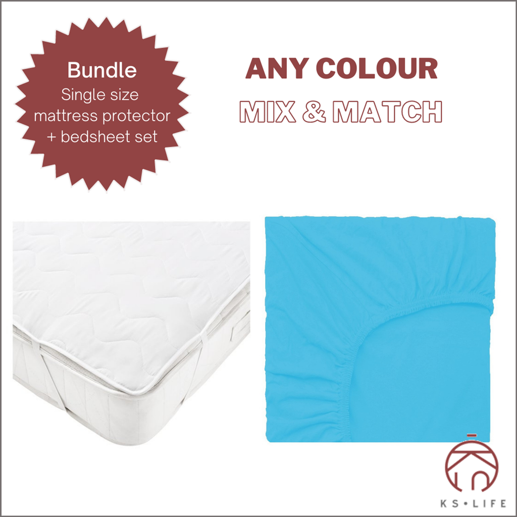 Single size Mattress Protector & Fitted Bedsheet Set Bundle