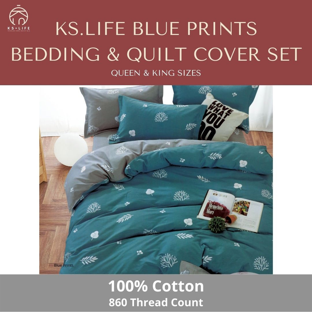 Adorable Blue Prints Cotton Quilt Cover and Bedding Set 860 TC