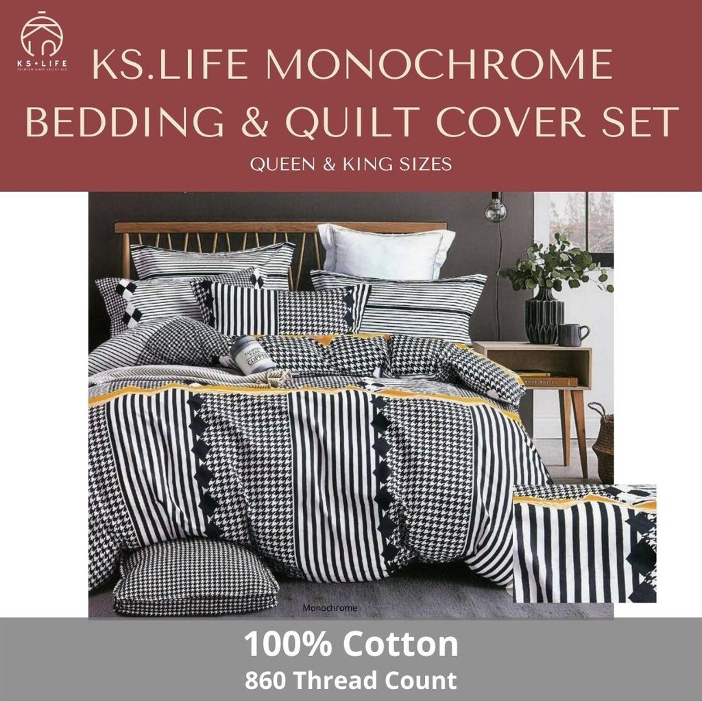 Monochrome Cotton Quilt Cover and Bedding Set 860 TC