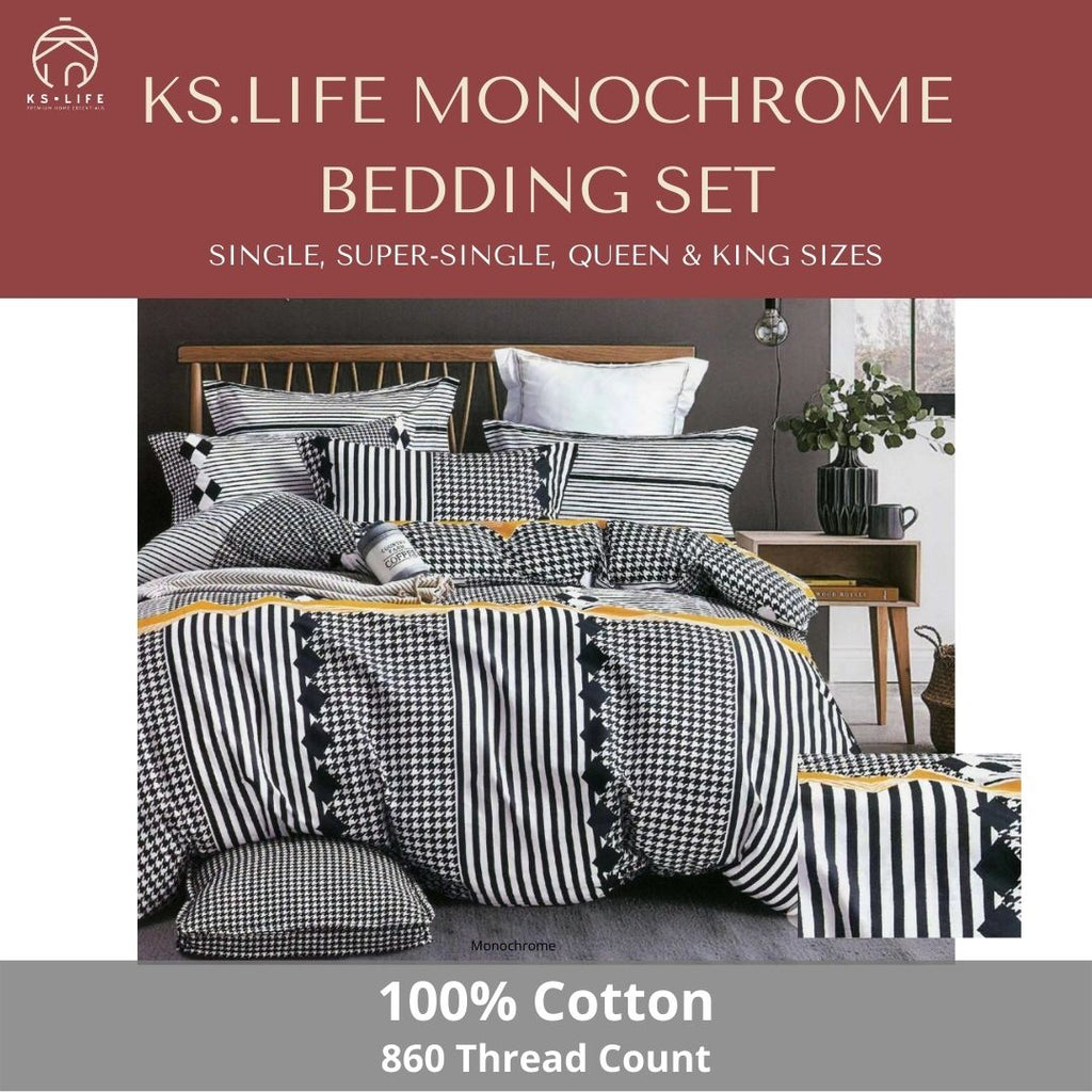 Monochrome Cotton Fitted Bedding Set 860 TC
