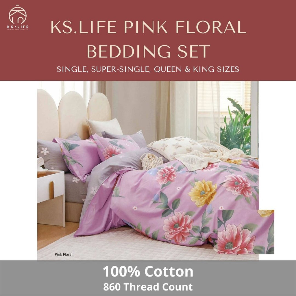 Pink Floral Cotton Bedding Set 860 TC