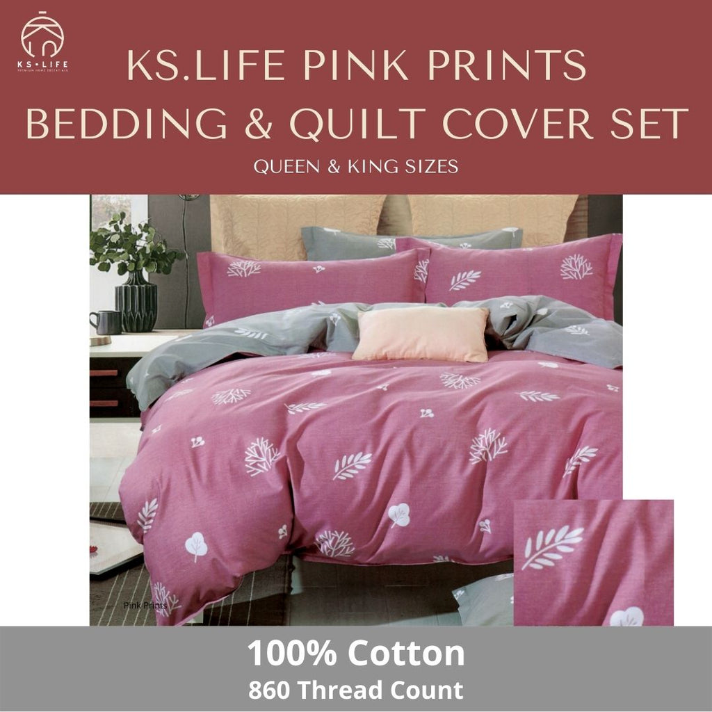 Adorable Pink Prints Cotton Quilt Cover and Bedding Set 860 TC